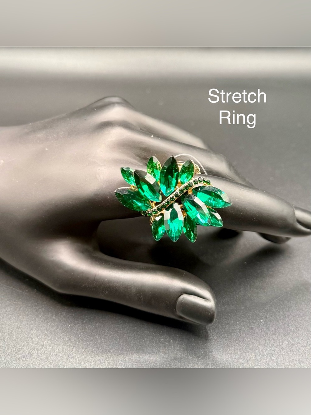 Emerald Green Crystal Stretch Ring